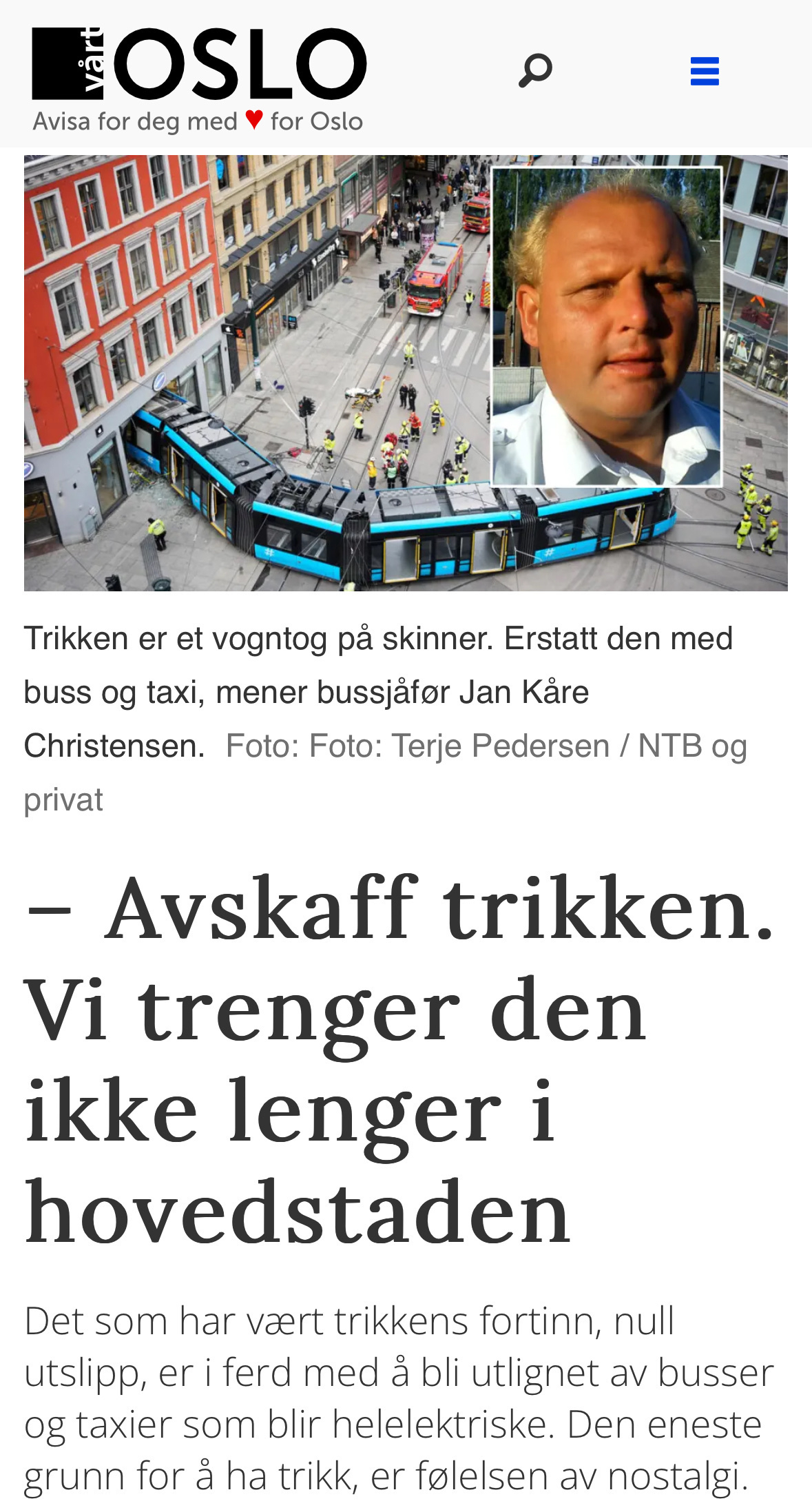 Faksimile Vårt Oslo «Avskaff trikken. Vi trenger den ikke lenger i hovedstaden»